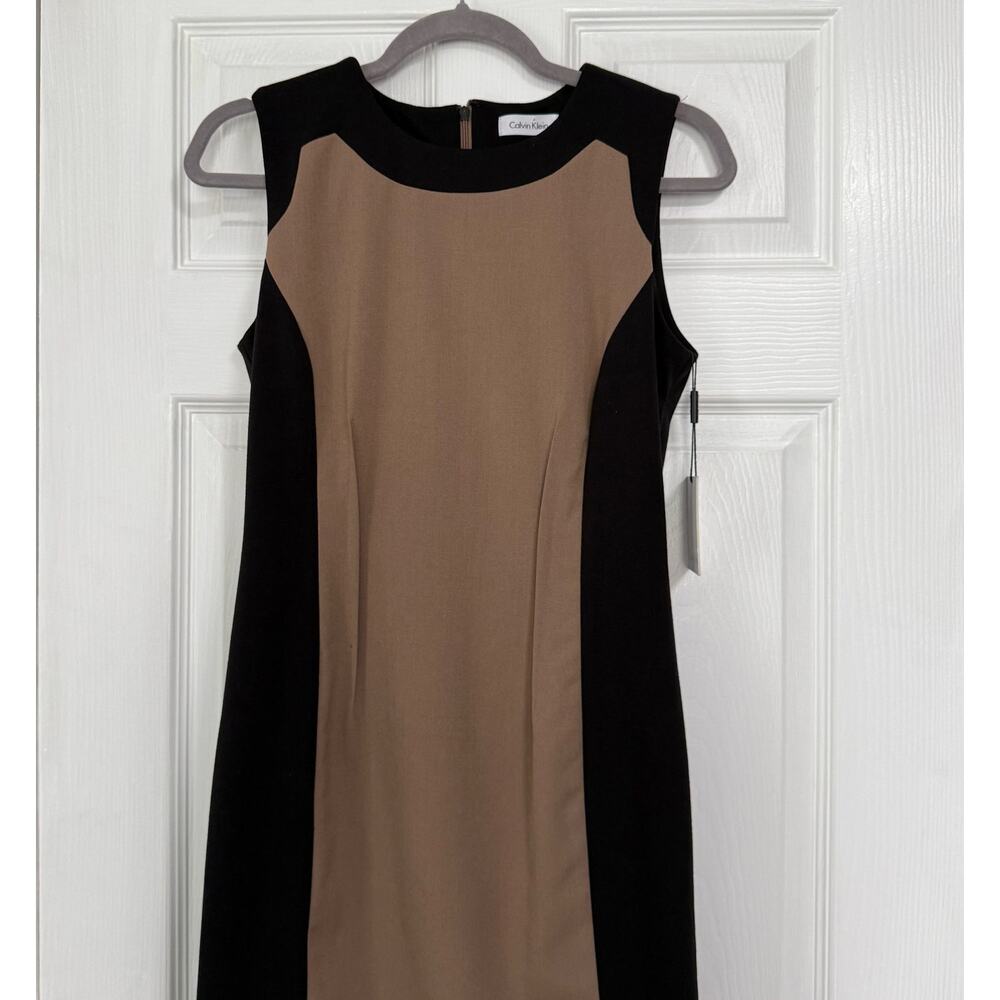 Calvin Klein New Women's Colorblock Taupe/Black Sleeveless Dress Size 4 - Picture 2 of 13